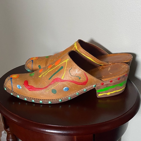 Hand Painted Vintage Leather Clogs - Unisex - Picture 5 of 16